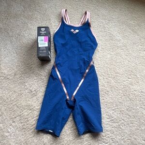 Arena women’s navy Powerskin Primo LE SL open back Tech Suit, size 22